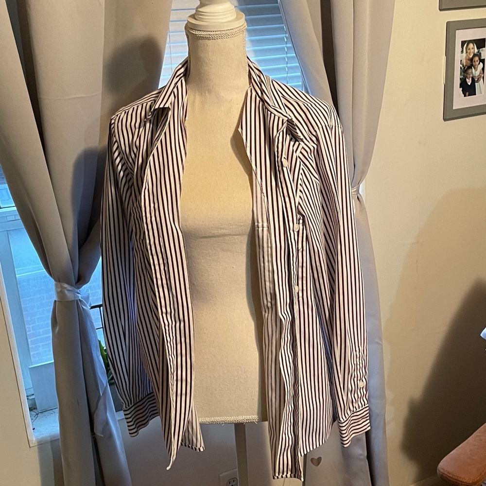 Sag Harbor maroon and White Striped oversized Button-Down Shirt